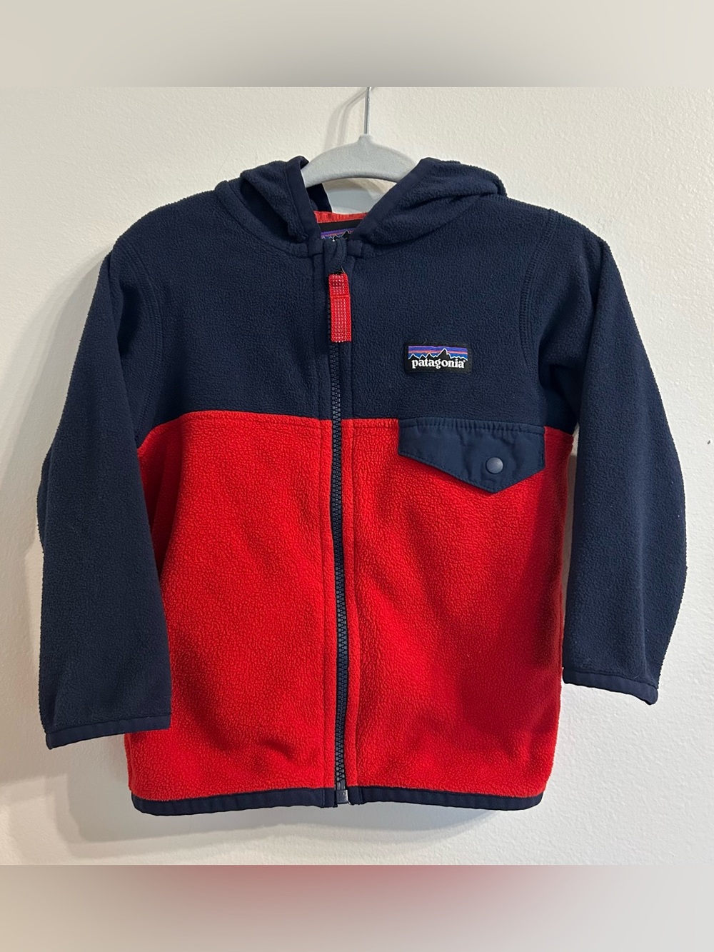 Patagonia Baby Micro D Snap-T Fleece Hooded Jacket 12-18 Months Cozy Colorblock